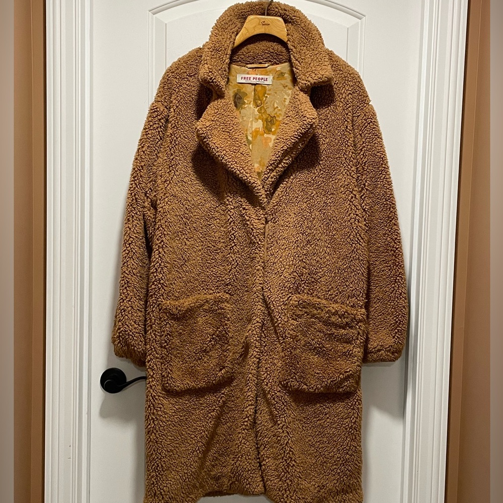 Free People Boho Chic Tessa Teddy Coat Sz Medium Oversized Grunge Front Pockets - Picture 3 of 14